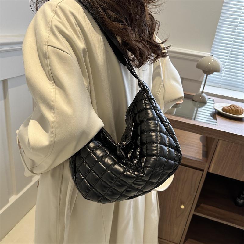 Space Cotton Shoulder Bag Fashion Hobo Crossbody Bags Lattice Pattern All-match Large Capacity Handbags for Women Commuting