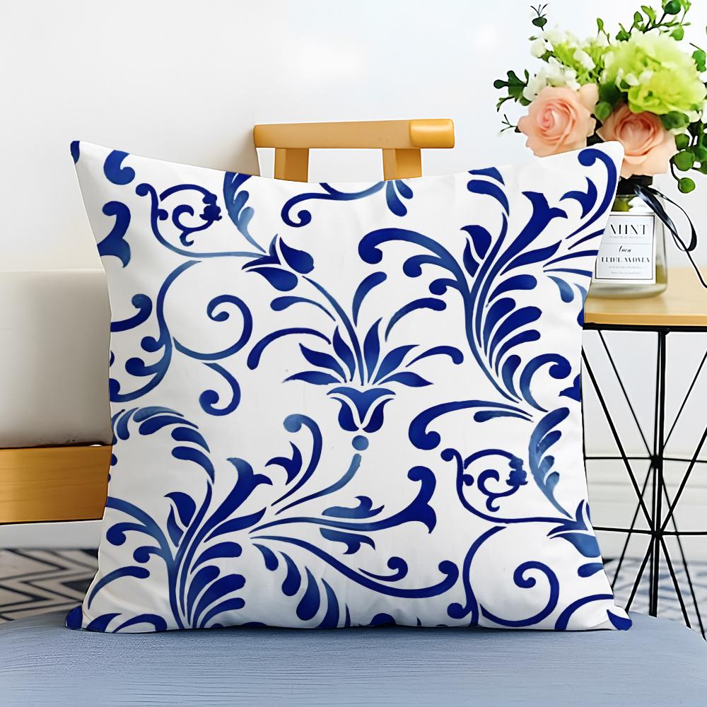 Blue and White Porcelain Cushion Cover Washable Linen Pillowcase Soft  for Sofa Bed Cozy Home Room Decor