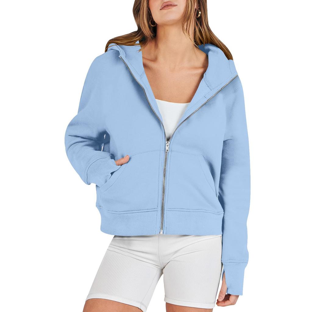 Женские толстовки с длинным рукавом, повседневные толстовки на молнии, толстовки с отверстиями для большого пальца, пальто, куртки с карманами