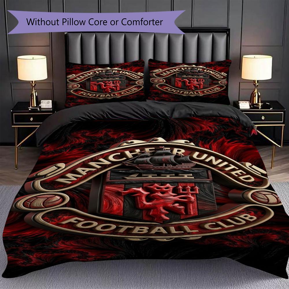 Manchester Heritage Emblem Bedding (1 * duvet cover + 2 * pillowcase, without core) 2D Flat Bedding set Christmas birthday gift