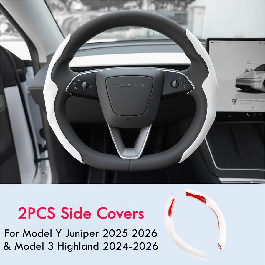 For Tesla Model Y Juniper 2025 2026 Steering Wheel Cover Model 3 Highland Matte White Steering Wheel Trim Kit Protector Accessor