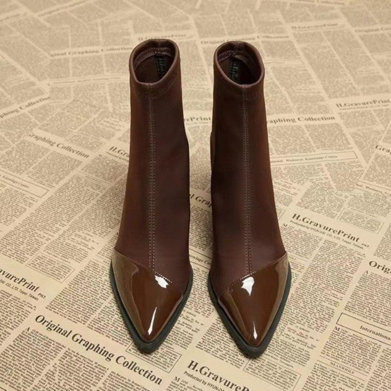 Острый носок женские ботильоны сексуальные туфли на высоком каблуке замшевые туфли зима 2025 тренд элегантные толстые офисные туфли модные туфли-лодочки Botas Mujer