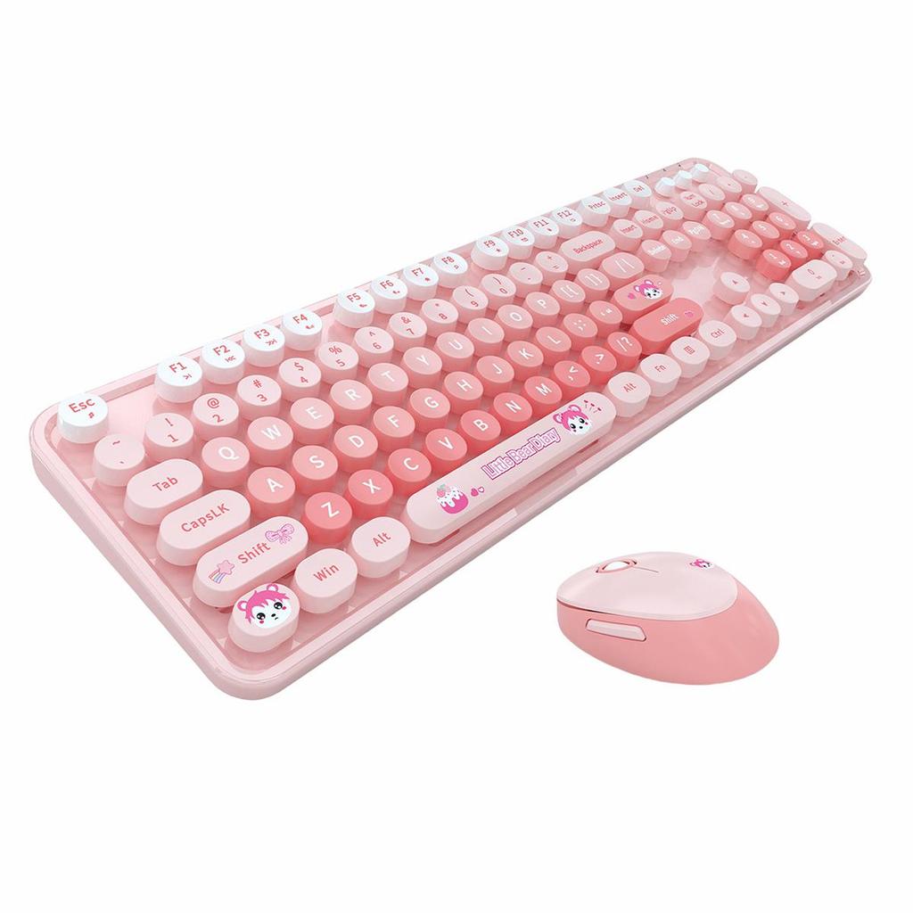 Mofii Беспроводная клавиатура и мышь в комплекте, 2,4 ГГц ретро полноразмерная клавиатура с цифровой панелью и симпатичная беспроводная мышь для компьютера ПК