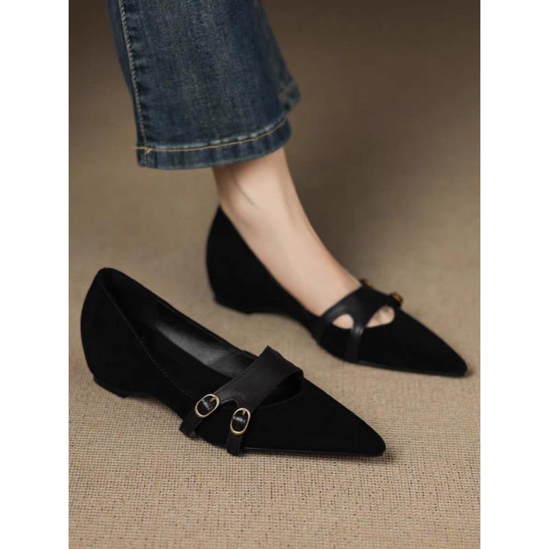 Новые ретро туфли-лодочки с острым носком и неглубоким вырезом, женские, на плоской подошве, с внутренней платформой, для создания темпераментного и универсального образа для работы и повседневной жизни