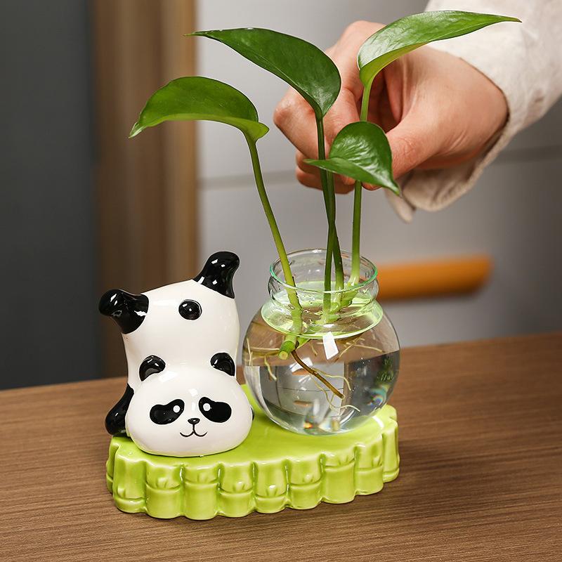 Керамика Цветочные композиции Украшения Стеклянное искусство DIY Цветочные сосуды Креативная панда Гидропонная ваза Милые украшения для дома