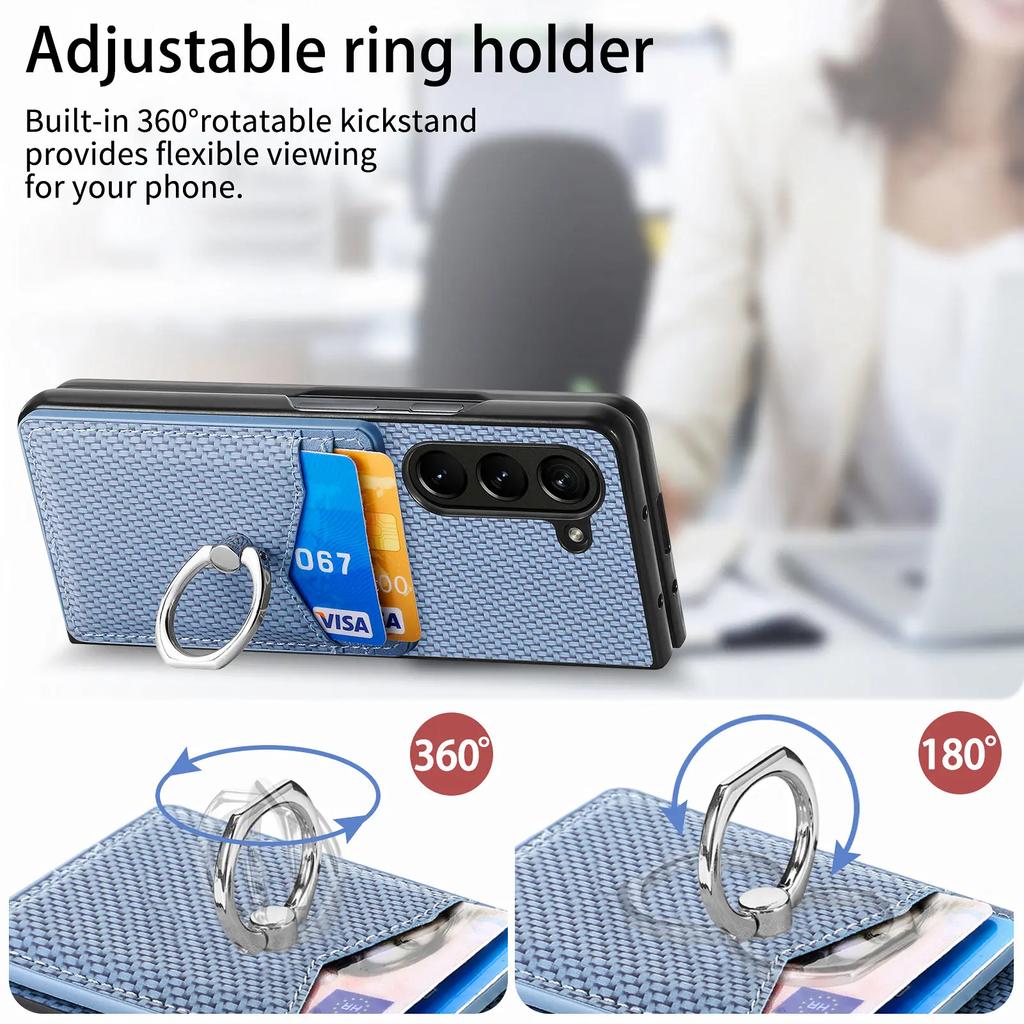 Карточки-держатели для колец, слот для карт, кошелек-чехол для Samsung Galaxy Z Fold 5 4 3 5G Fold4 Fold5, подставка, углеродное волокно, магнитная сумка, тонкая крышка