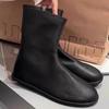 Korean Version of Simple and Versatile Elastic Thin Boots Flat Bottom Comfortable Side Zipper Chelsea Short Boots Women's Autumn and Winter Ma