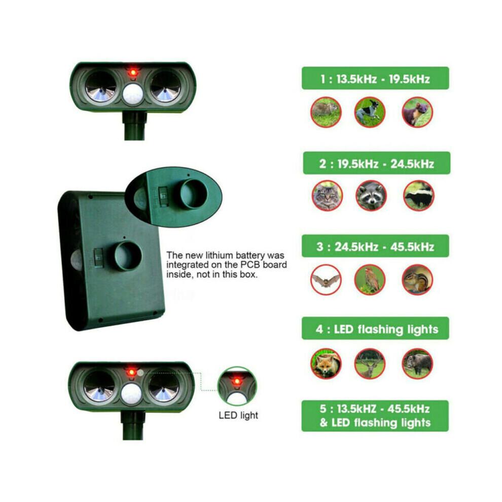 Solar Ultrasonic Pest Animal Repeller Motion Sensor Possum Bird Rat Repellent