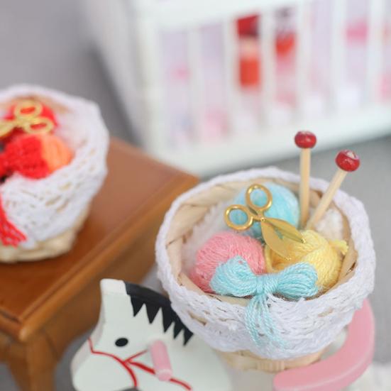 Модель инструмента для вязания, красочная миниатюрная бамбуковая корзина, плетеный шарик из пряжи, украшение для кукольного домика, украшения