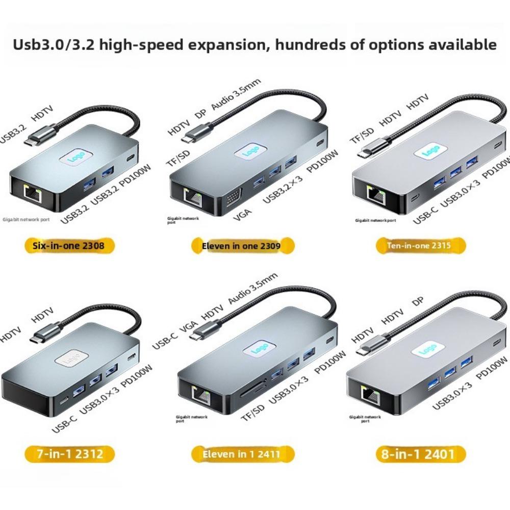 Док-станция типа C с гигабитным Ethernet 4K60Hz USB-концентратором, многопортовым адаптером для ноутбука, ПК MacBook