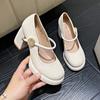 Французские британские туфли Мэри Джейн с одним ремешком, маленькие кожаные туфли на высоком каблуке, туфли на толстом каблуке