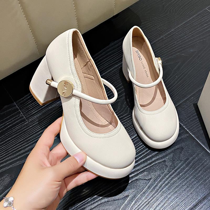 Французские британские туфли Мэри Джейн с одним ремешком, маленькие кожаные туфли на высоком каблуке, туфли на толстом каблуке