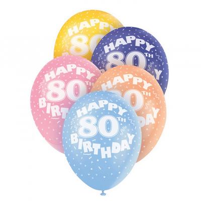 Unique Party 12-дюймовые латексные шары ассорти к 80-летию (Пакет из 5)