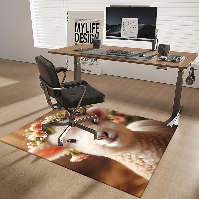 1pc Anime Lamb Floral Crown Chair Mat - Office Desk Pad with Cute Animal Design, Non-Slip Carpet for Home Decor, Suitable for All Seasons and Perfect