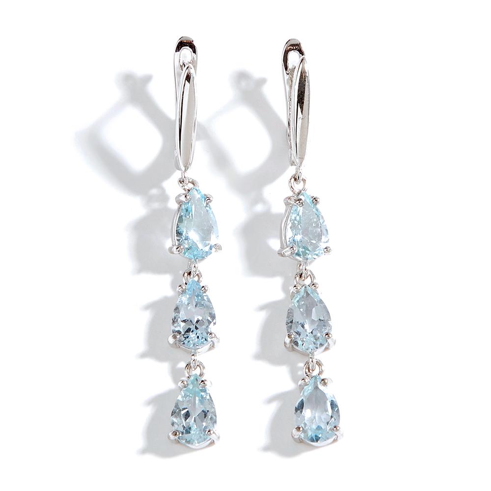 Gorgeous Silver Dangling Earrings for Lady Natural Aquamarine March Birthstone Light Luxury Fancy Jewelry Dating Romantic Gift