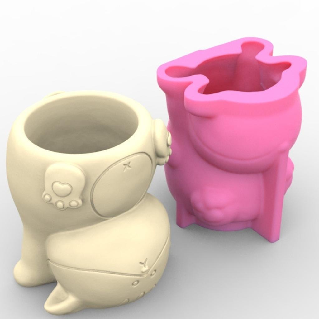 Silicone Mold for Succulent Plant Pots Mini Garden Statues Cat Panda Pig Flower Pot Mold Unique Pen Holder Resin Molds