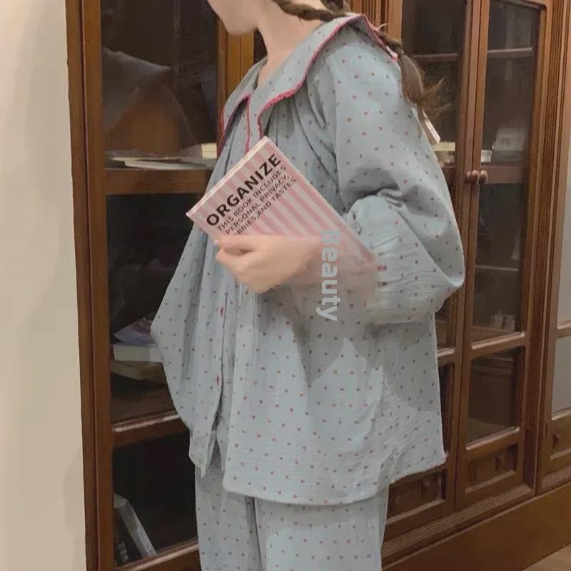 Пижамный комплект из мягкого хлопка для женщин Yunduo - длинный рукав и брюки, свободный крой, можно носить на улице