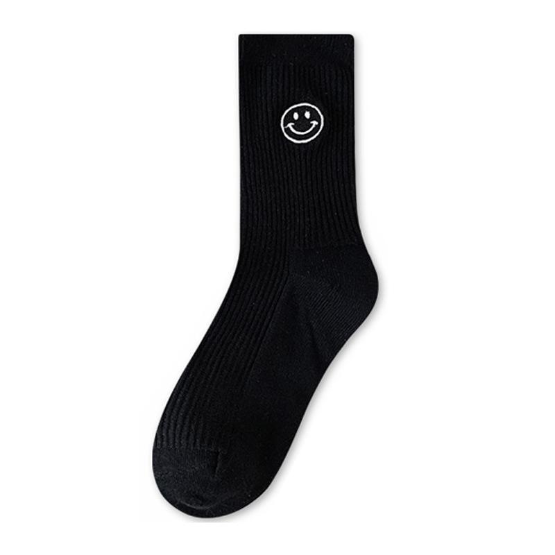Белые носки женские средней длины, модные универсальные хлопковые носки, дышащие, спортивные, с изображением смайлика, мужские