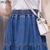 Plus Size Women Spring Summer Casual High Waist Cake Mid Length Skirt Package Hip Denim Skirt