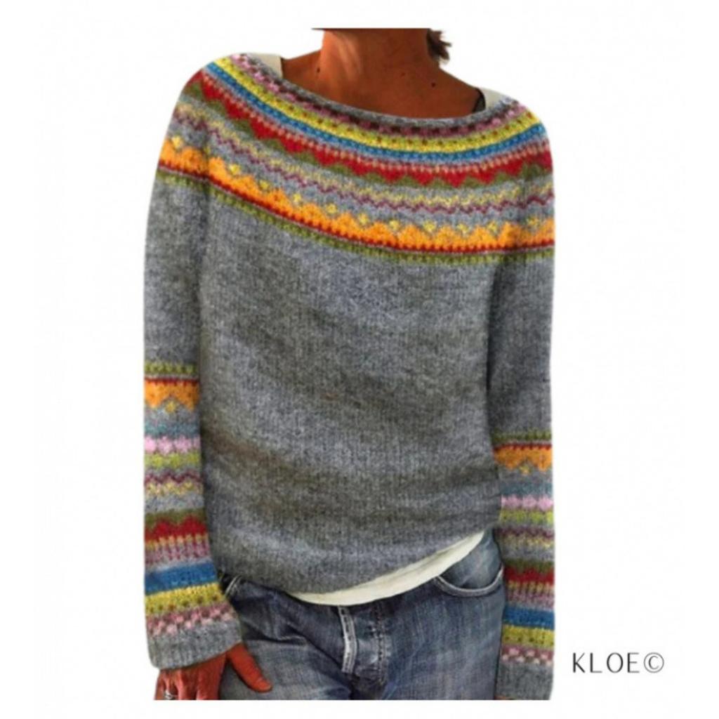 Women's Round Neck Color Blocked Loose and Fashionable Pullover Knitted Sweater for Autumn and Winter