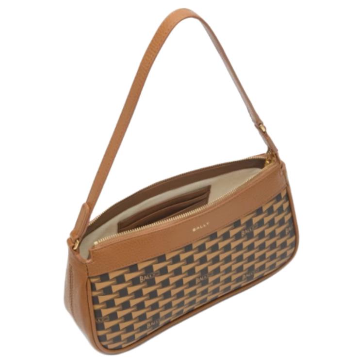 Bally Monogram Print Color Block Design Leather Shoulder Bag Small Women Shoulder Bag Brown 6309585