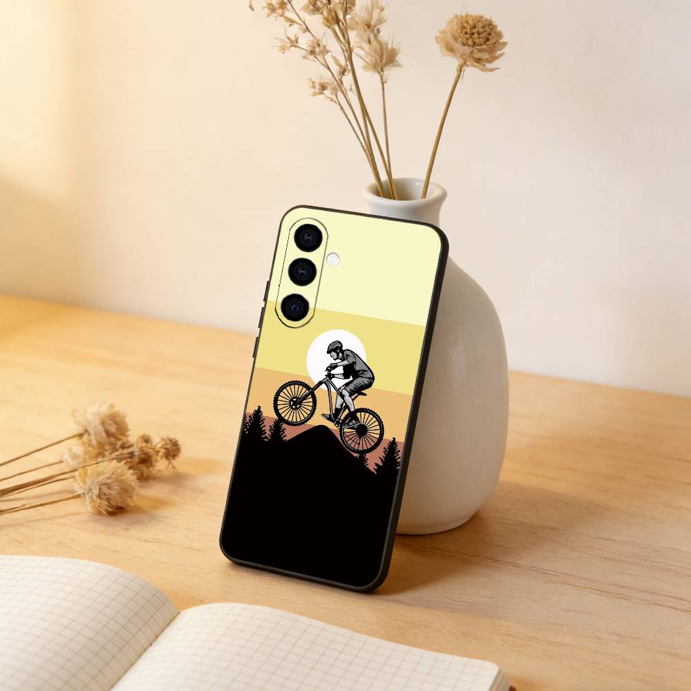 Mountain Bike Bicycle Phone Case Black Silicone Soft For Samsung Galaxy A73,A72,A71,A70,A53,A52,A51