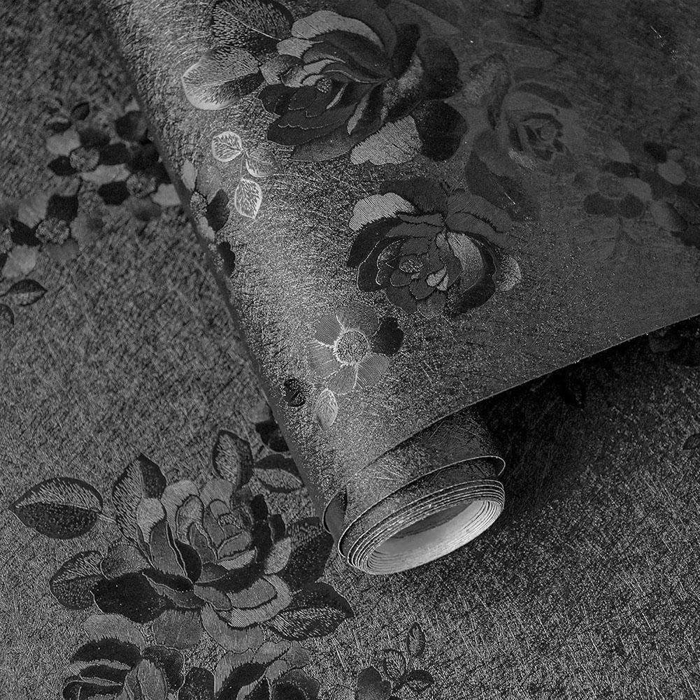 Black Wallpaper Floral Wallpaper Removable Wallpaper Decorative Floral Pattern