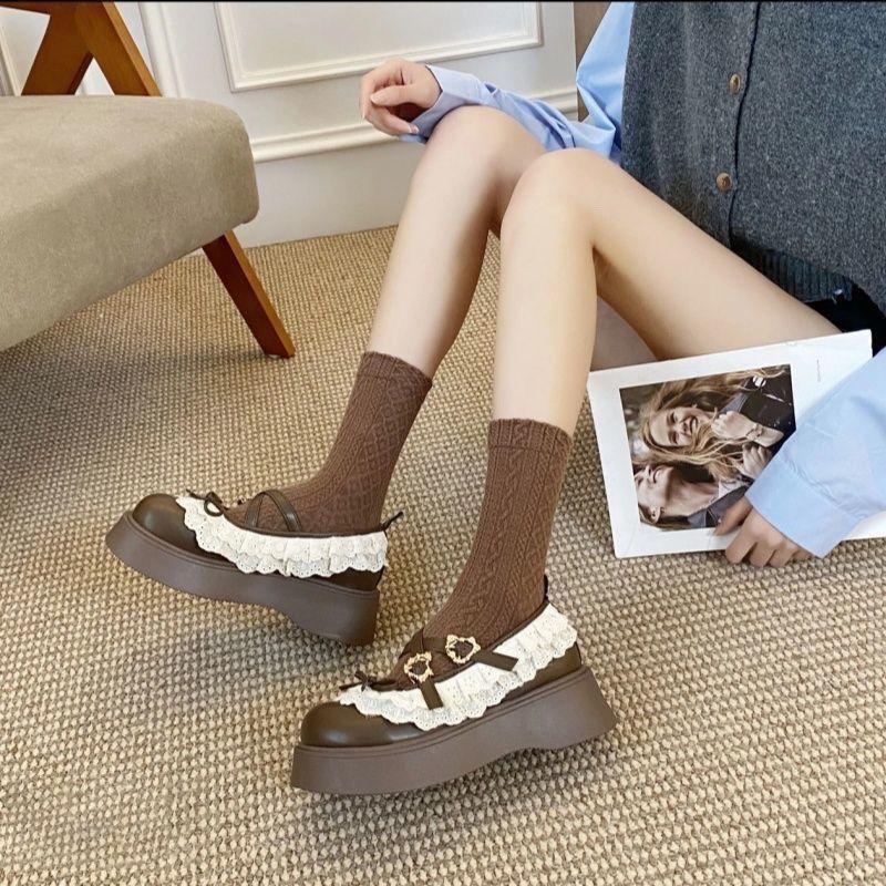 Fashion Mary Jane Single Shoes Women's 2025 New Spring and Summer French Shallow Mouth Round Head with Skirt Platform Small Leather Shoes Women