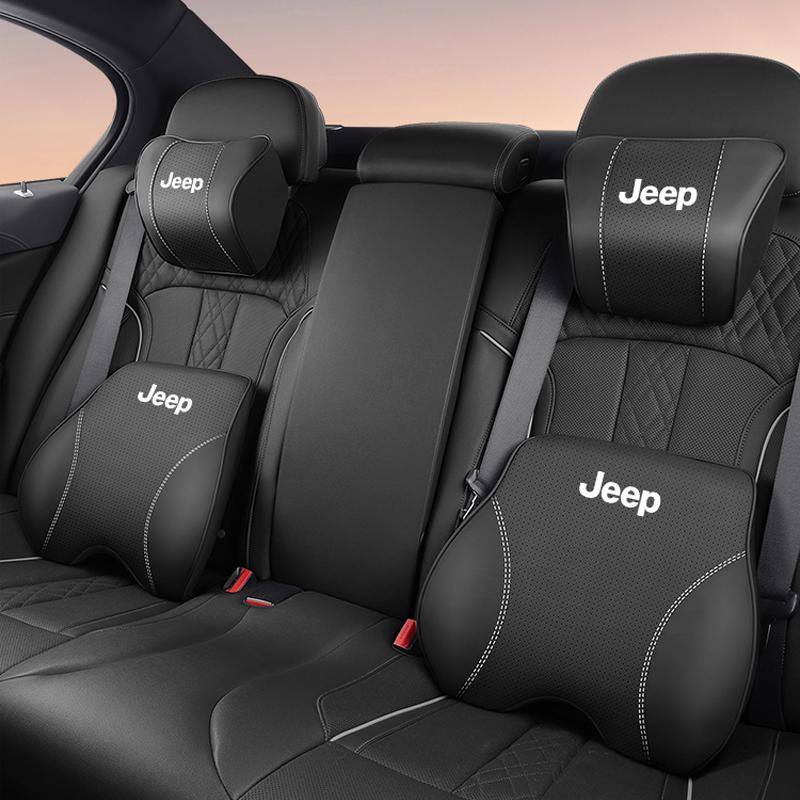Car Neck Pillow Protective Lumbar Support Leather Headrest For Jeep Grand Cherokee Wrangler Gladiator Compass Renegade Wagoneer AKV1