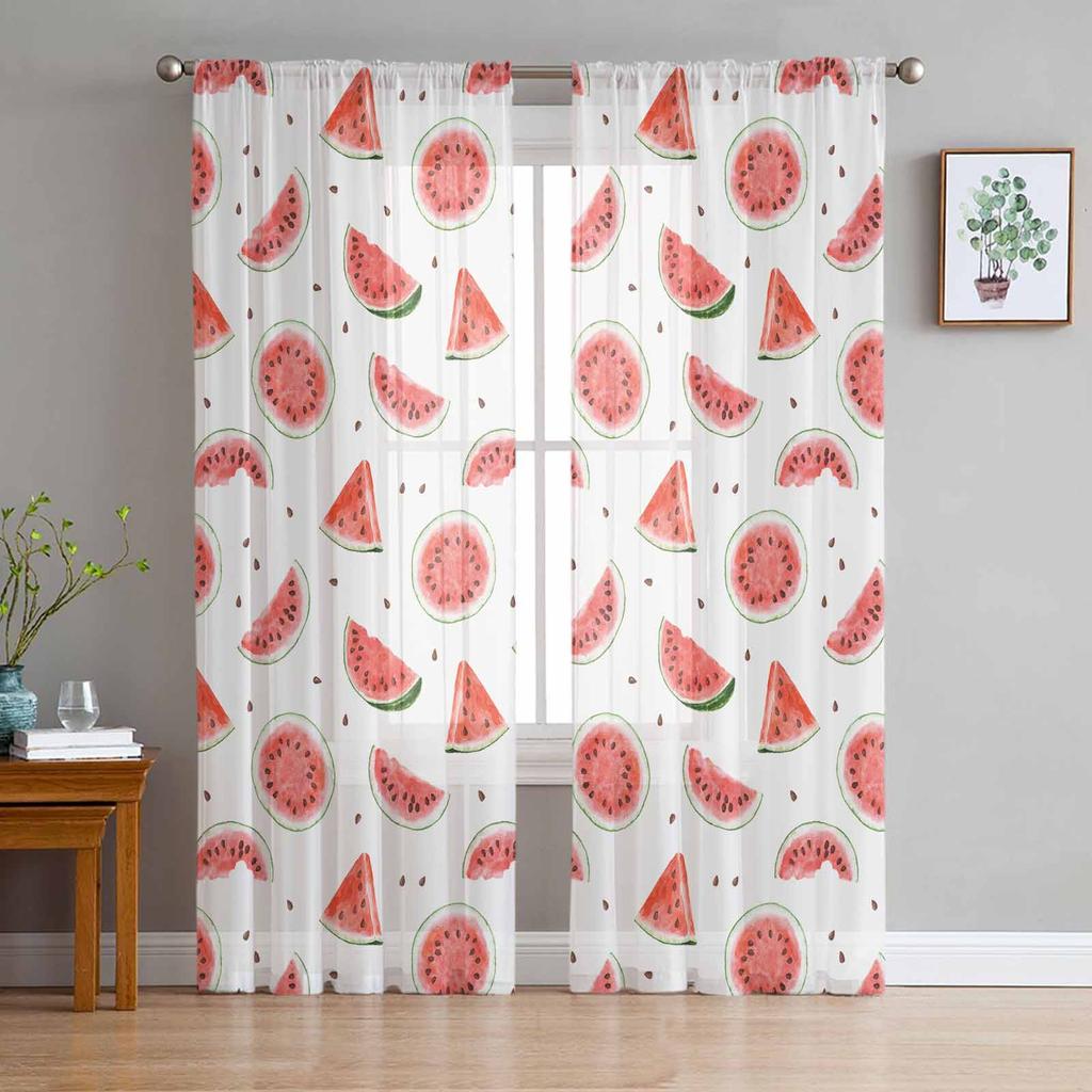 Summer Fruit Watermelon Red Green Sheer Curtains for Living Room Decoration Window Curtains Kitchen Tulle Voile Organza Curtains