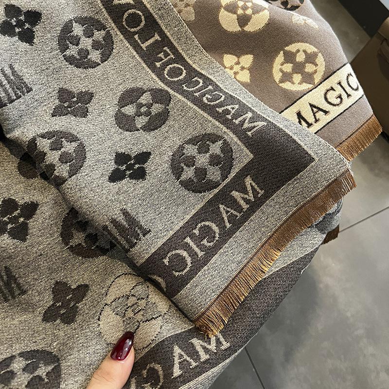 Осенне-зимний кашемировый шарф с принтом, женский двусторонний шаль, двусторонний толстый шарф