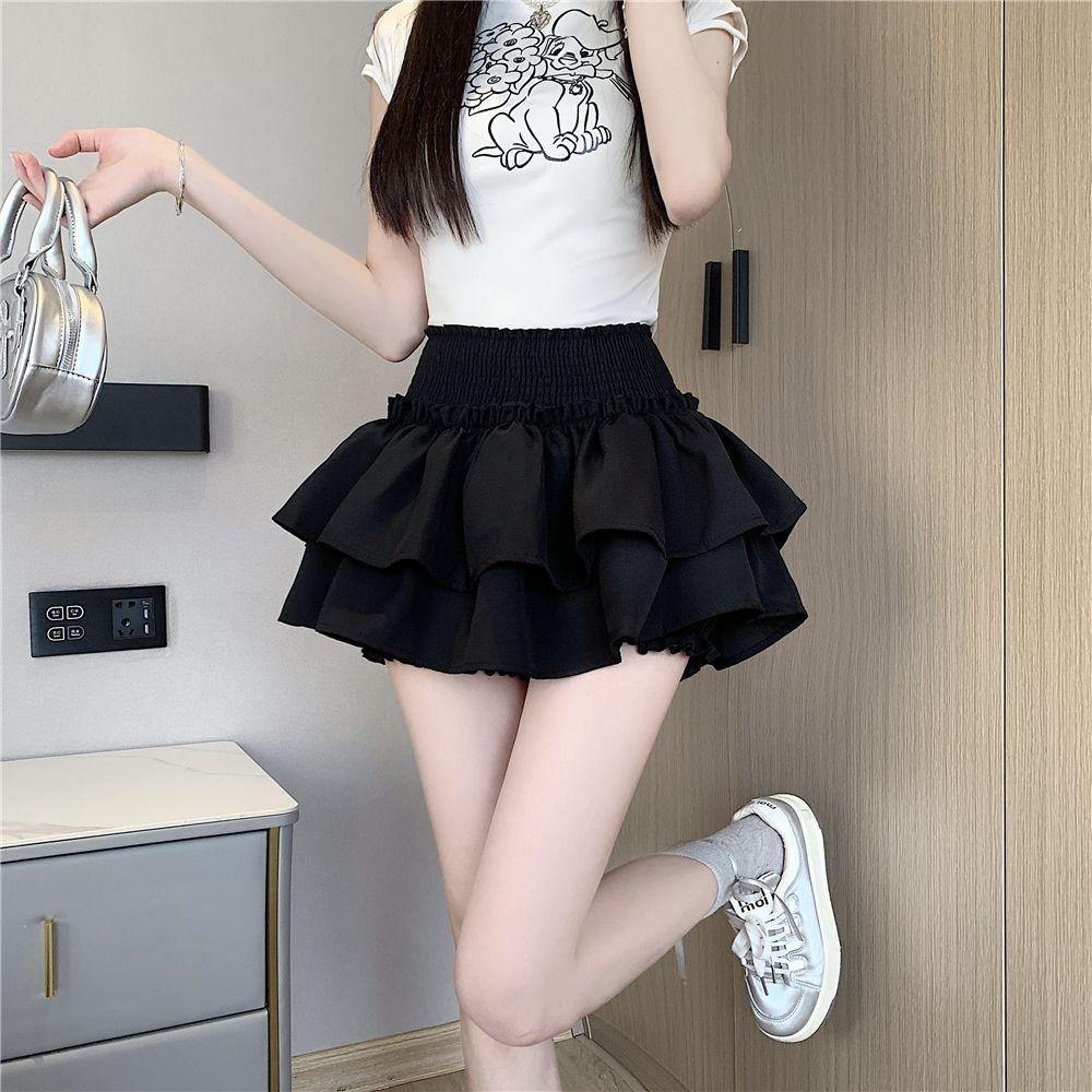 Korean Sweet Mini Skirt Cute Sexy Balletcore Elastic High Waist Ball Gown Ruffle Patchwork Lolita Skirt Short Y2K Women Clothing