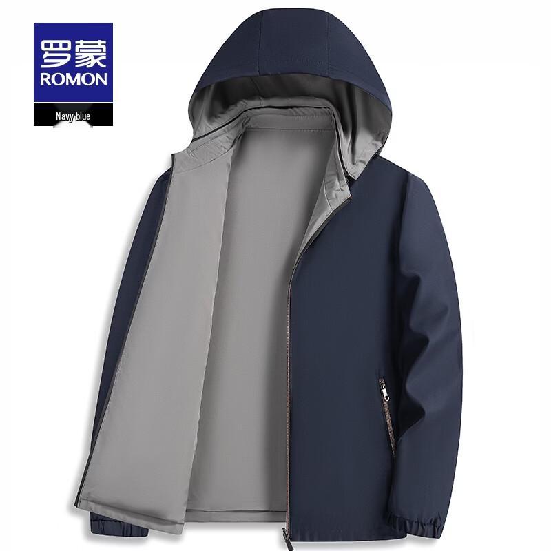 ROMON Men's Reversible Casual Jacket with Detachable Hood
