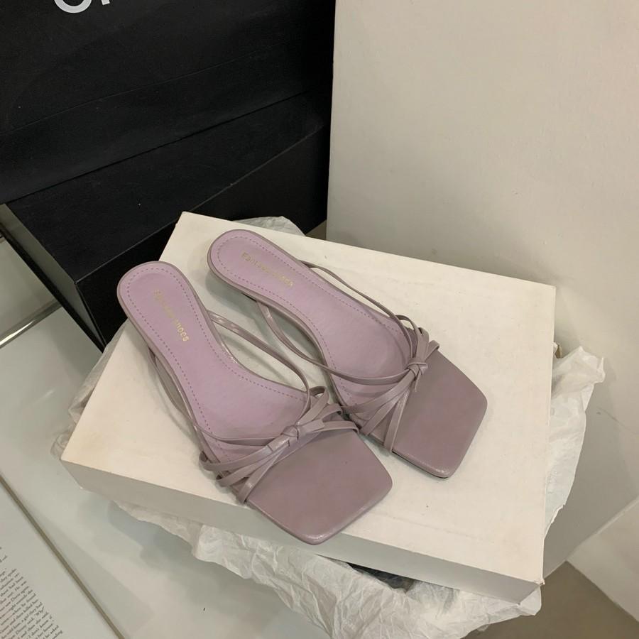 Women's Shoes Korean Style ElegantThinBelt Square ToeSmall Wedge Heel Slide Sandals Open ToeOne-Strap Slippers Outdoor Wear White Sandals