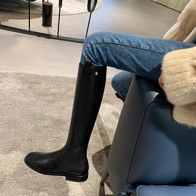 Xiaoxiangfeng черные сапоги женские осенне-зимние новые на плоской подошве высокие сапоги-рыцари, но сапоги до колена высокие сапоги