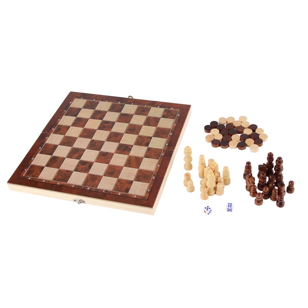 3 In 1 Chess Board Game Set Intellectual Growth Chess Checkers Set for Family Friends Wood 24 X