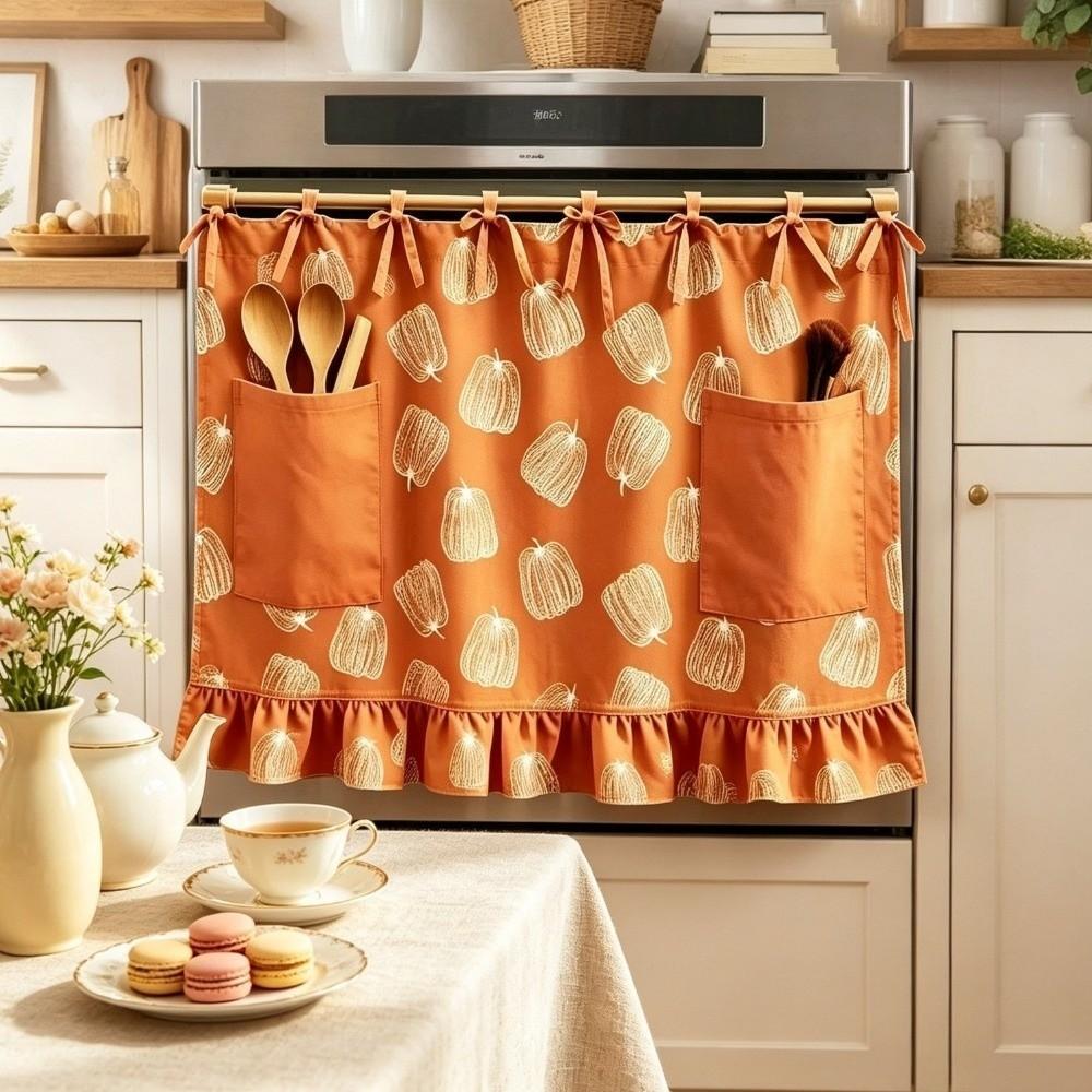 Pastoral Style Farmhouse Oven Cover Checkered Stove Cover Skirt Handmade Hidden Curtain Dishwasher