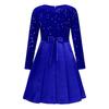 Girls Christmas Glittery Sequin Party Gown Round Collar Long Sleeve High Waist Knee Length Belted Pleated Formal Event Dress