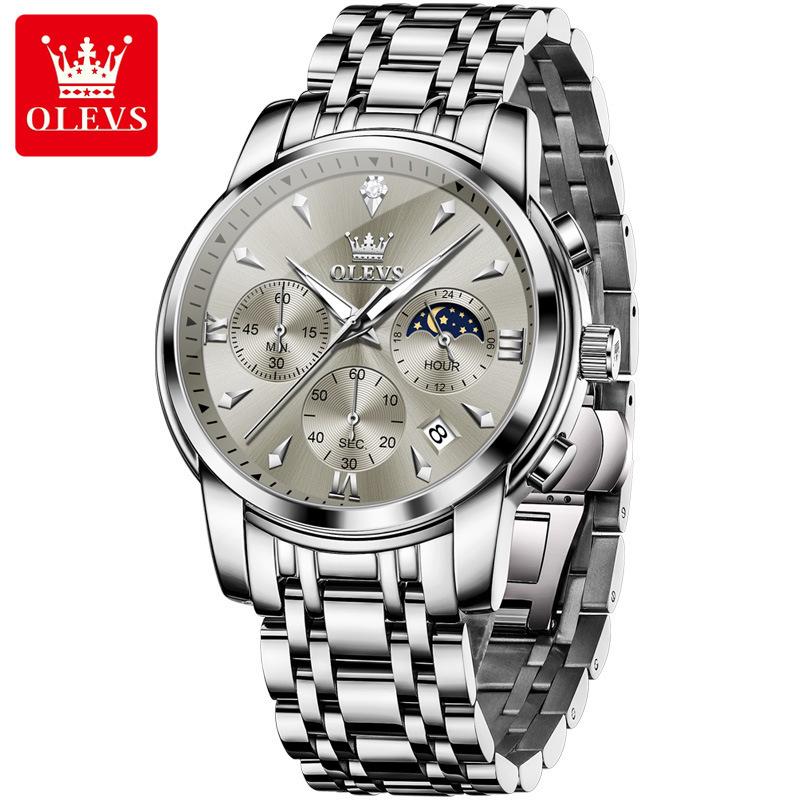 Роскошные кварцевые часы-хронограф для мужчин, модные многофункциональные, с фазой Луны, водонепроницаемые, с люминесцентной подсветкой, с датой, деловые мужские часы