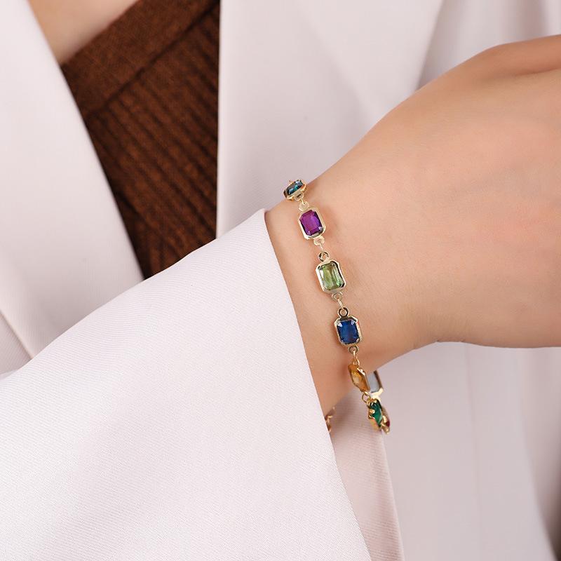 Elegant Rainbow Crystal Necklace & Double-Sided Bracelet Set with Colored Gemstones