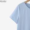 ZANZEA Women Casual Round Neck Summer Patchwork Short Sleeve Blouse