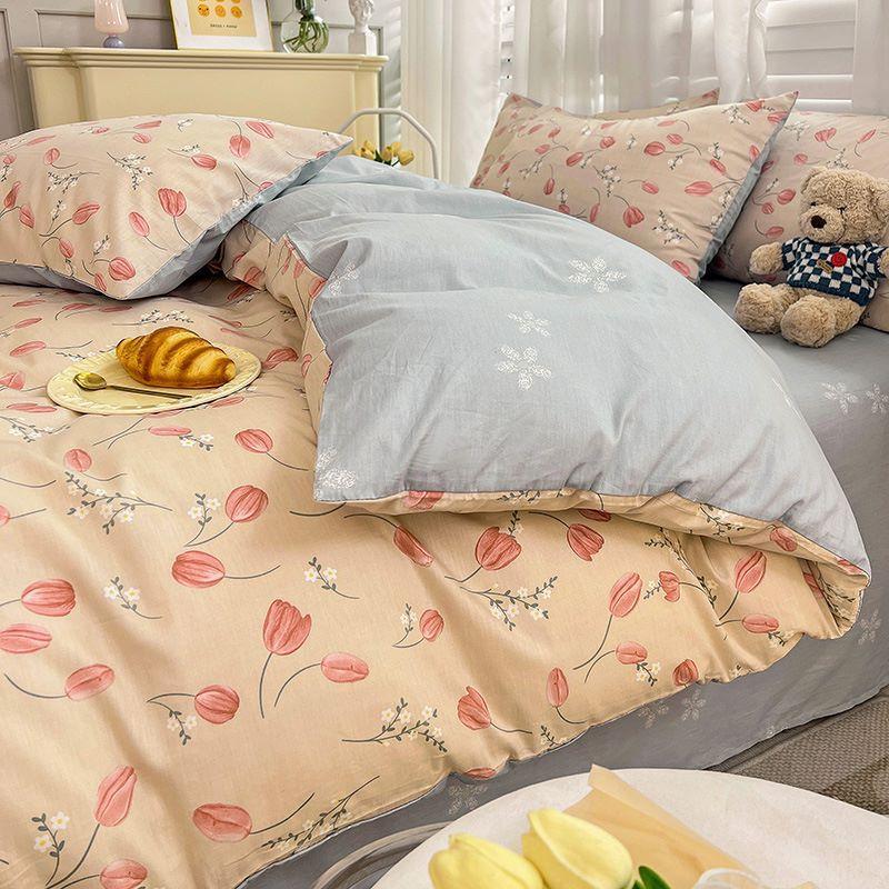 Cotton Four-piece Set Small Floral Ins Style Pure Cotton Quilt Cover Sheet Bed Three-piece Fitted Sheet Set