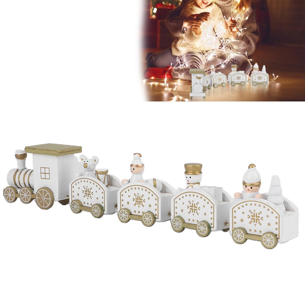 Wooden Santa Trains Toy Cartoon Children Kid Christmas Gift Showcase DecorationWhite