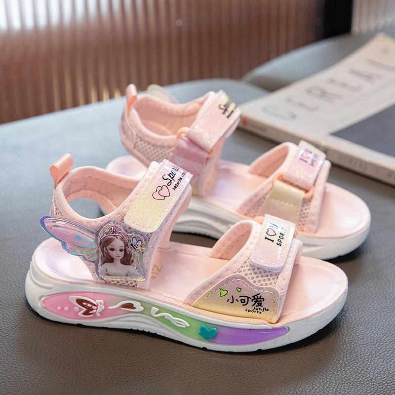 Girls Sandals Beach Outdoor Play - Soft Sole Anti-Slip Pink Purple Rainbow Design Kids Casual Shoes