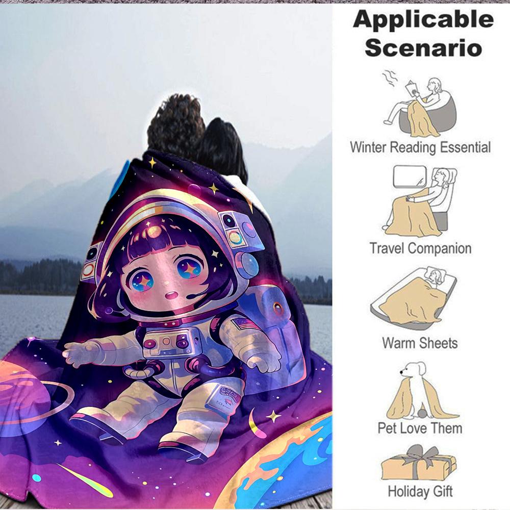 1pc Astronaut Costume Blanket, Lightweight Flannel Fleece with Digital Printing, Soft Warm for Sofa, Travel, Camping, Office, Couch, Chair, and Bed, A