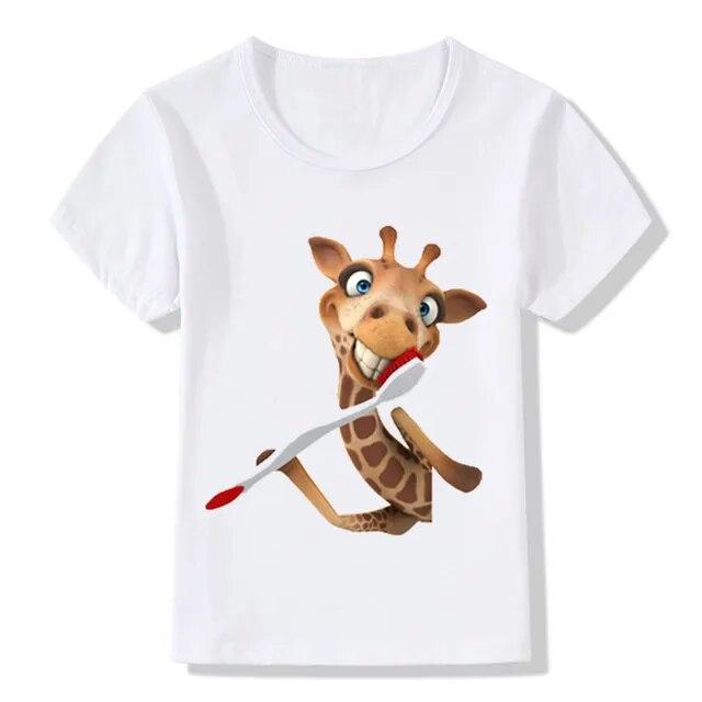 Cute 3d Giraffe Print Funny Children T -Shirt Summer Top Boys /Girls Clothes Casual Cute Baby Kids T Shirt