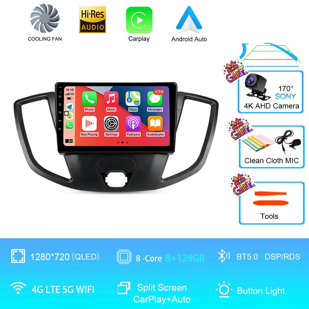Автомобильное радио Android 14 для Ford Transit 2015 2016 2017 2018 Carplay Мультимедийный видеоплеер GPS Стерео 2din WIFI+4G BT QLED Экран