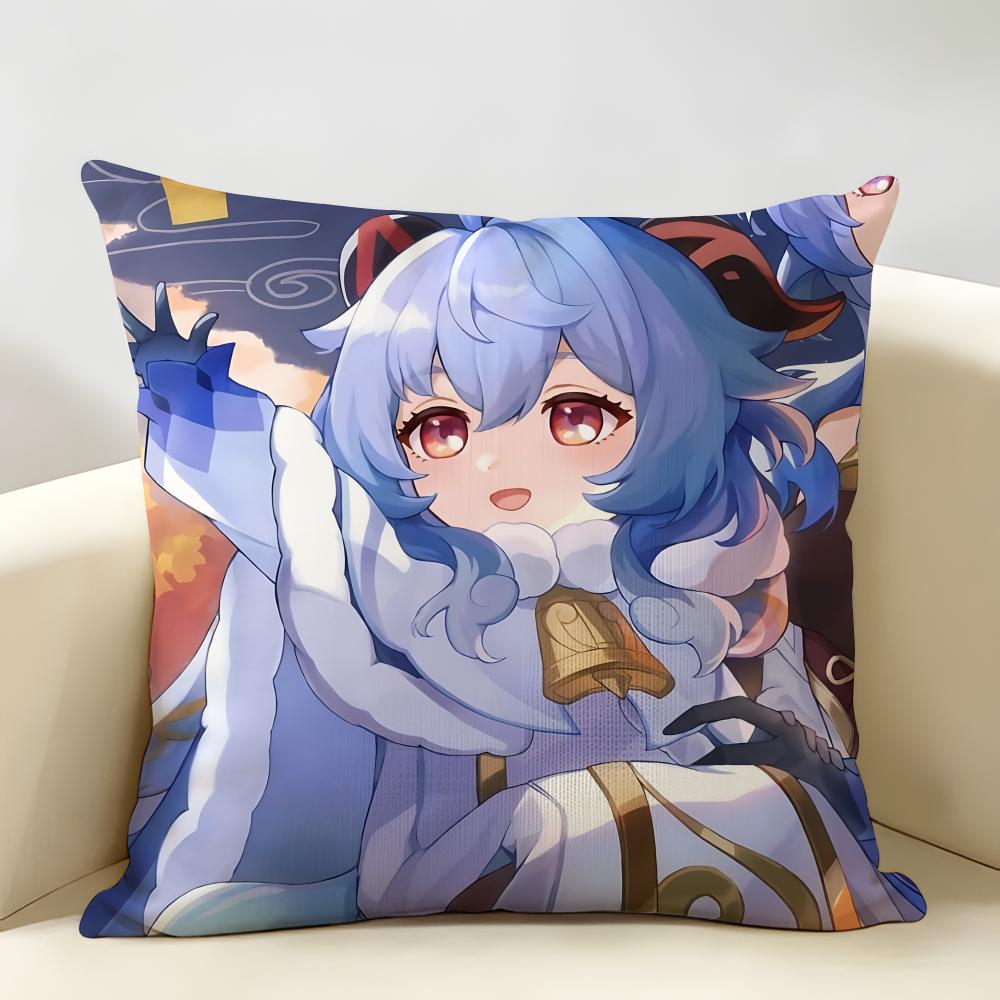 Ganyu Cute Genshin Game Cushion Cover Natural Linen Organic Fabric DoubleSided Printing Room Sofa Decor Pillow Case
