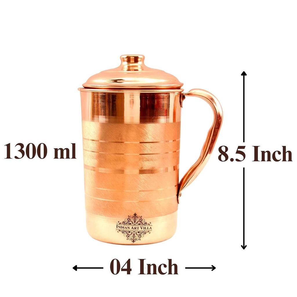 Кувшин-питчер из чистой меди, роскошный дизайн, с крышкой, для хранения и подачи воды, полезный для здоровья, объем - 1300 мл