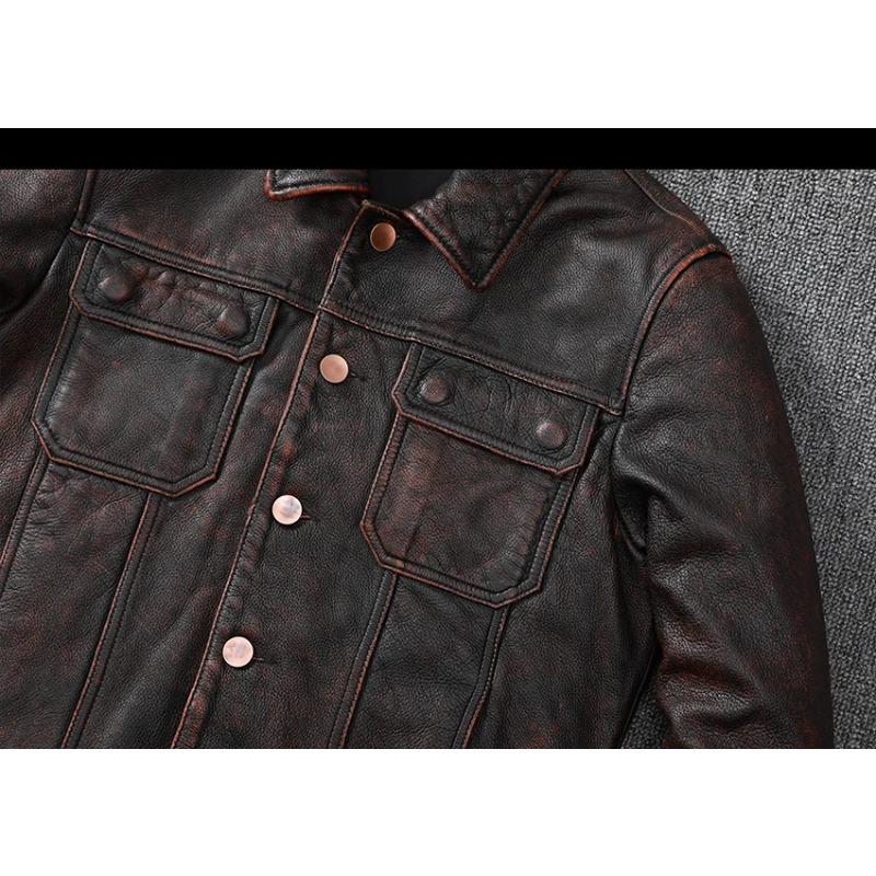 Новая винтажная коричневая рабочая одежда, стильная ковбойская куртка из натуральной кожи, пальто из натуральной воловьей кожи, мужская одежда в старом стиле, каменная мельница